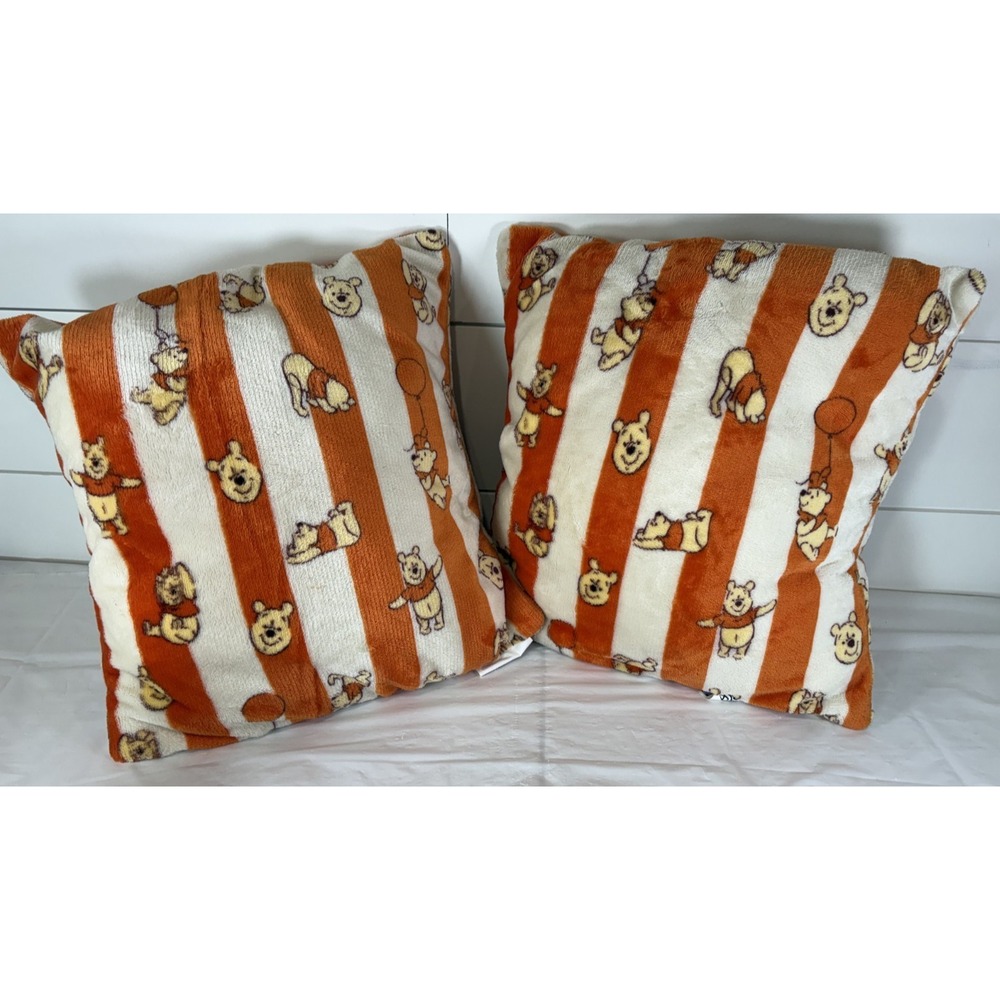 2 Disney WINNIE the POOH Bear Plush Throw Pillows 15"x15" Kohl's‎ Striped Orange